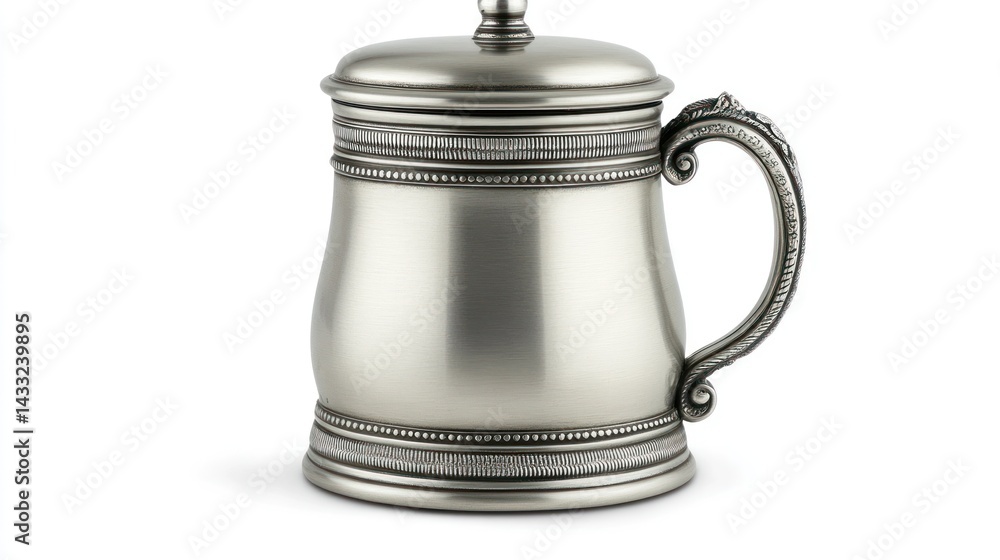 Polished pewter tankard with lid Polished pewter tankard with lid