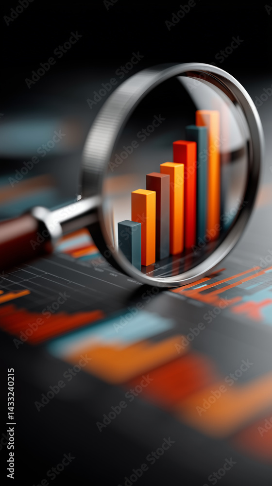 Magnifying glass emphasizes business growth chart showcasing upward trend in financial performance statistics Magnifying glass emphasizes business growth chart showcasing upward trend in financial performance statistics