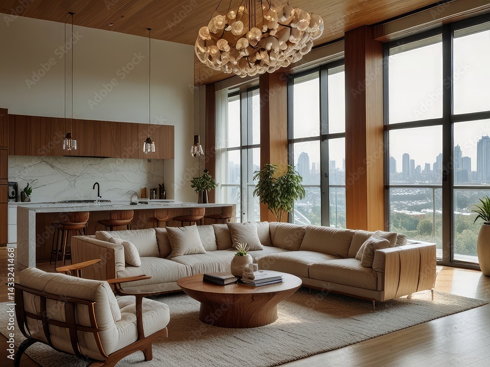 Fototapeta premium modren living room with glass walls 