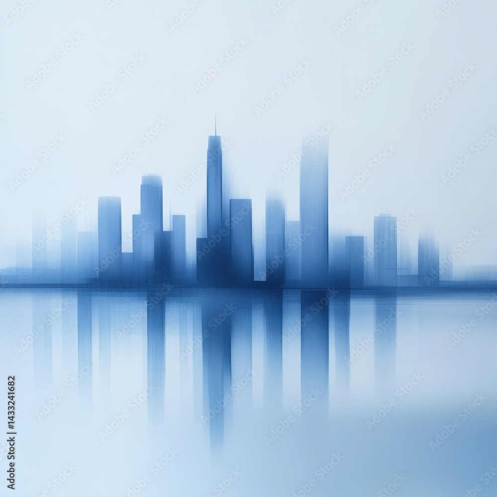 Obraz premium Blue city skyline silhouette reflection