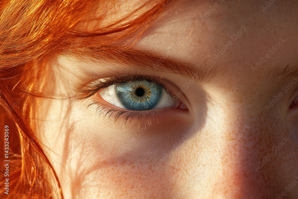 Obraz premium Woman with red hair and blue eye