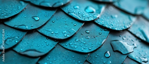 Turquoise scales with water droplets