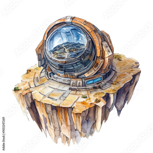 watercolor of Planetary Terraforming Device, vector, isolated on a white background.