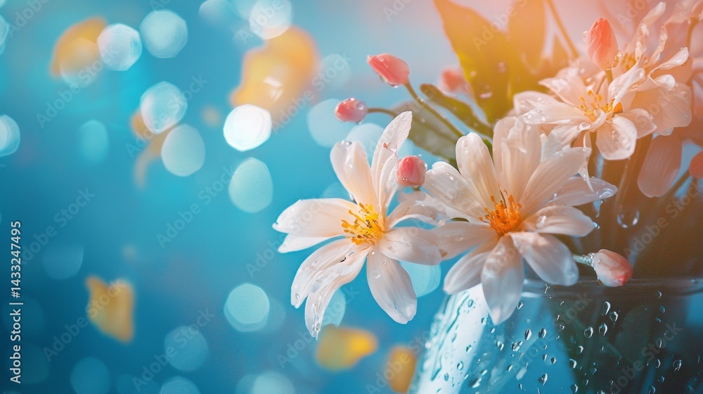 Delicate white flowers in sunlight with dreamy bokeh background and gentle spring colors Delicate white flowers in sunlight with dreamy bokeh background and gentle spring colors
