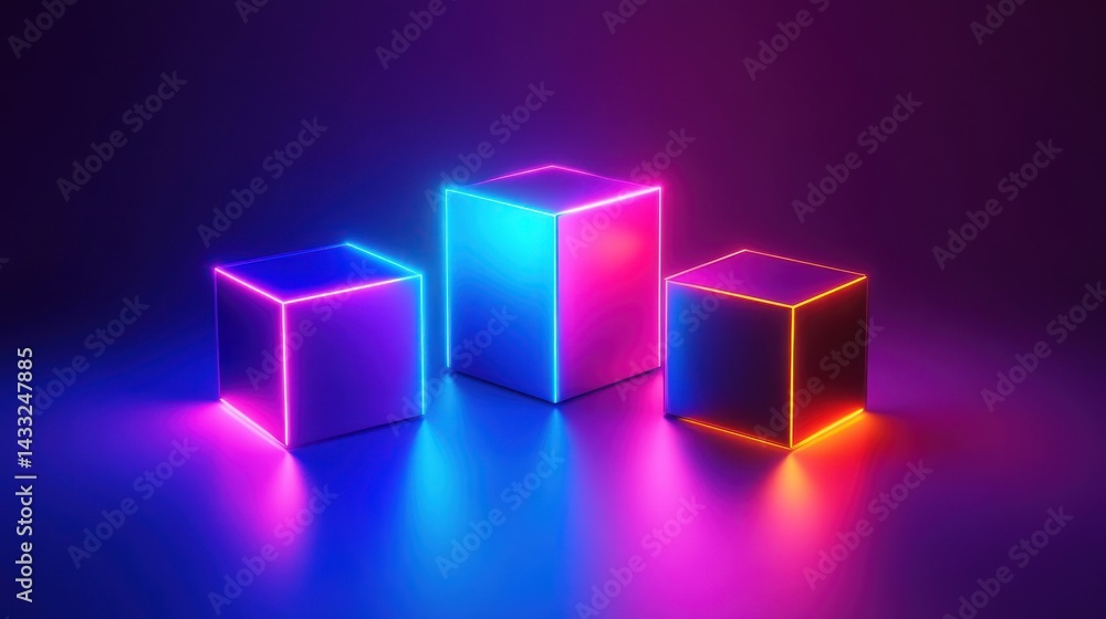 Neon Cubes Abstract Glowing Light Digital Art 3D Render Neon Cubes Abstract Glowing Light Digital Art 3D Render