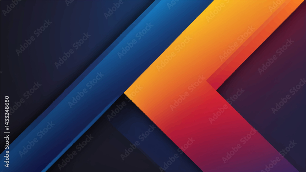 Obraz premium Gradient background features vibrant yellow, orange, red hues transitioning into deep blues. Diagonal lines create dynamic visual effect. Smooth color blending dominates composition. 