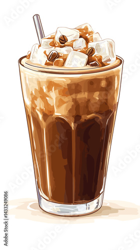 Iced coffee coffe caramel macchiato isolated on white background