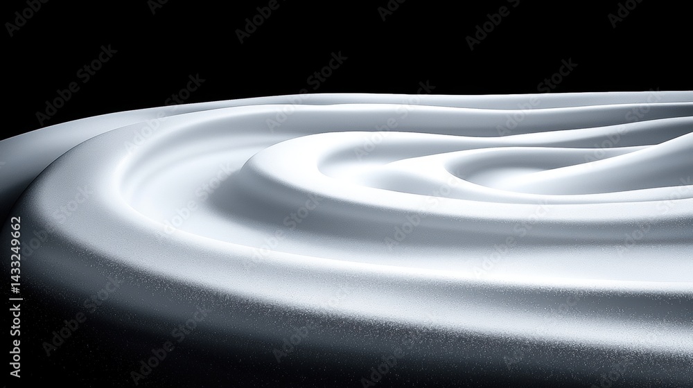 A 3D rendering of a white, swirled surface against a black background. A 3D rendering of a white, swirled surface against a black background.