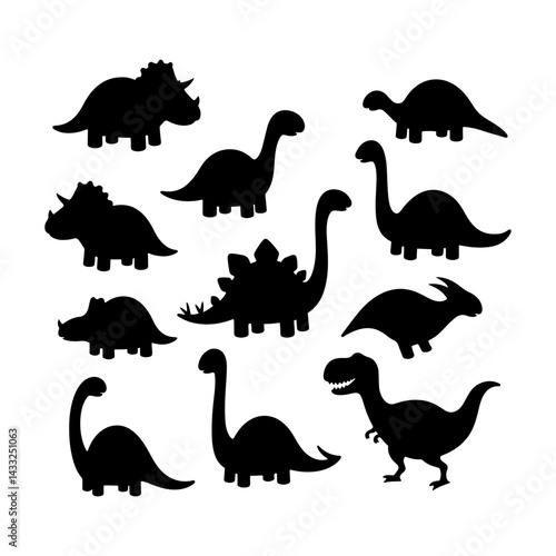 Group of cute dinosaur silhouette vector flat illustration design.