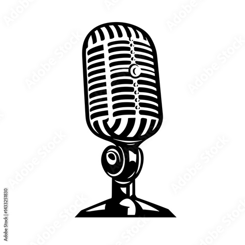 Retro microphone illustration on white background for music, podcasts, and broadcasting concepts