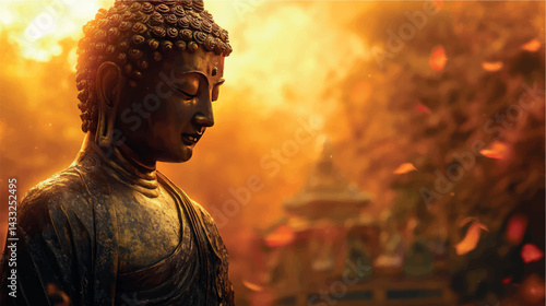 Buddha sculpture in temple meditation. Buddhism religion. Buddha statue in temple. Yoga and meditation.	