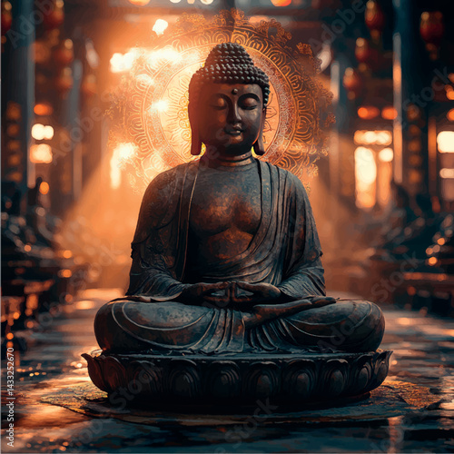 Buddha sculpture in temple meditation. Buddhism religion. Buddha statue in temple. Yoga and meditation.	