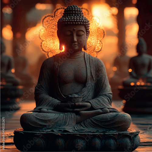 Buddha sculpture in temple meditation. Buddhism religion. Buddha statue in temple. Yoga and meditation.	