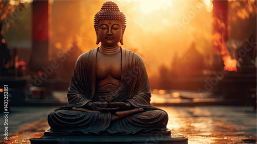Buddha sculpture in temple meditation. Buddhism religion. Buddha statue in temple. Yoga and meditation.	