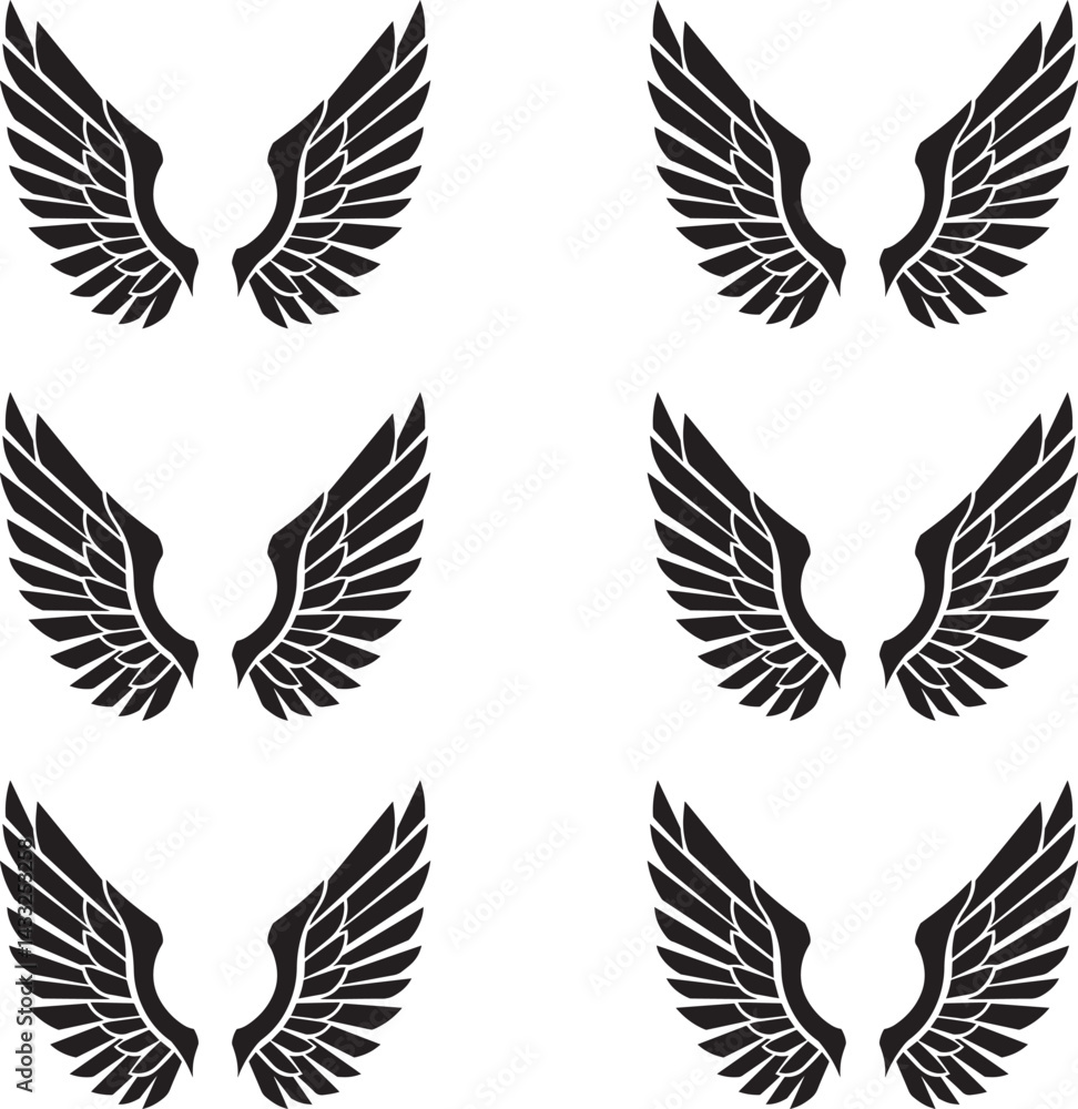 Silhouette simple wings design set vector illustration. Silhouette simple wings design set vector illustration.