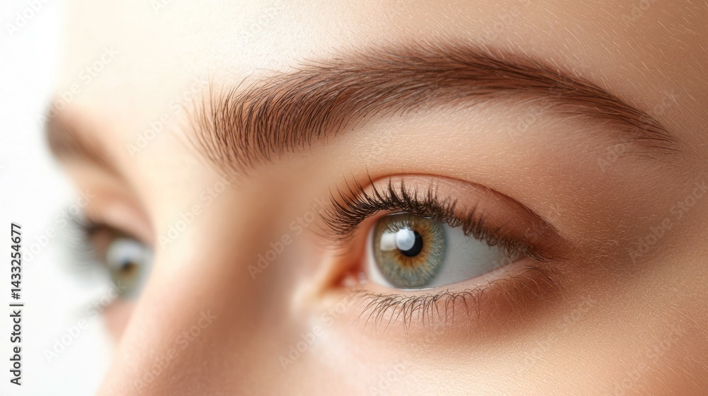 Obraz premium Caucasian woman shows natural beauty, focusing on eye, lashes and skin in close up detail.