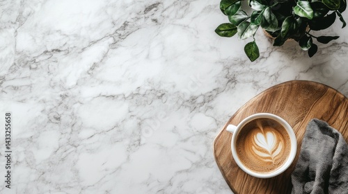 Wallpaper Mural Flatlay of coffee latte and leaf decor on marble table with plant shadows and soft contrast Torontodigital.ca
