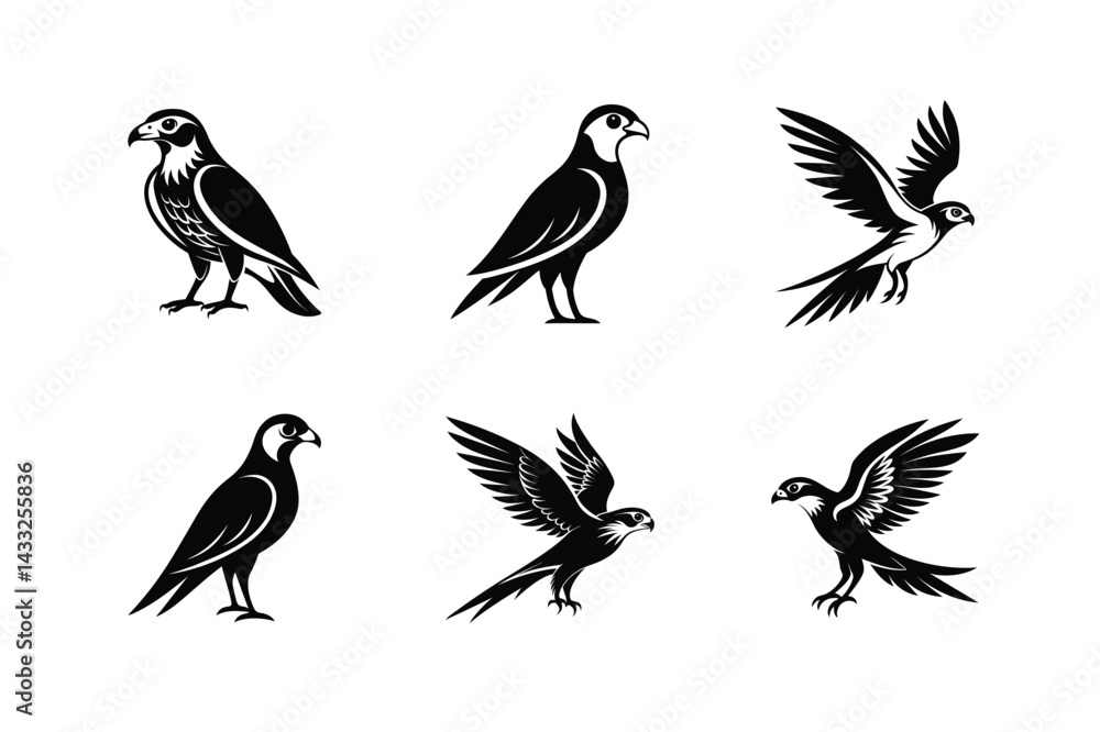 Fototapeta premium Eurasian Hobby bird, silhouette vector illustration