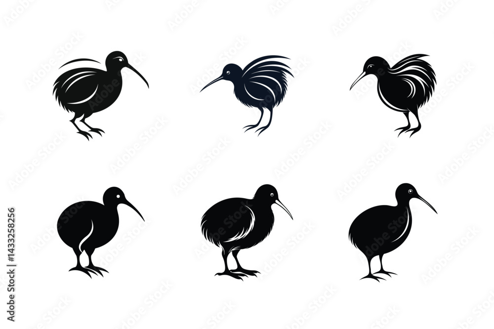 Fototapeta premium Kiwi bird, silhouette vector illustration