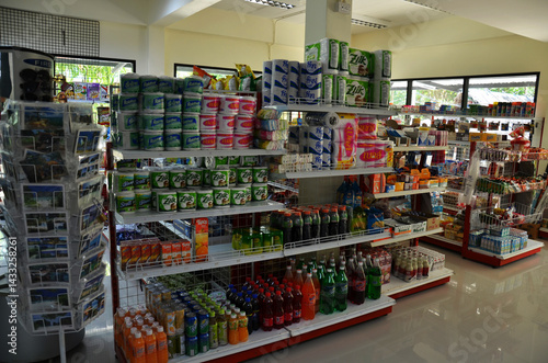 Assortment variety snack food and beverage product for thai people and foreign travelers select buy eat drink in local convenience store shop at Ao Nang Railay bay on April 23, 2011 in Krabi, Thailand