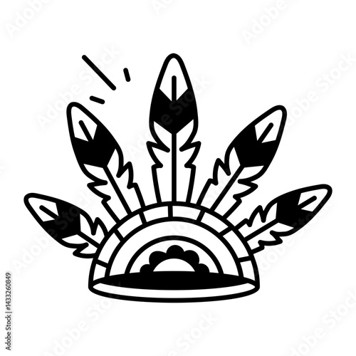 Feathered headdress icon in hand drawn style 
