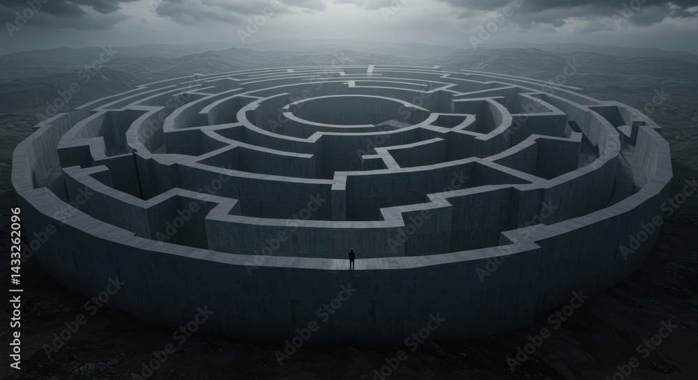 Dark Labyrinth: Aerial View of Endless Maze in Urban Dystopia with Ominous Atmosphere Dark Labyrinth: Aerial View of Endless Maze in Urban Dystopia with Ominous Atmosphere