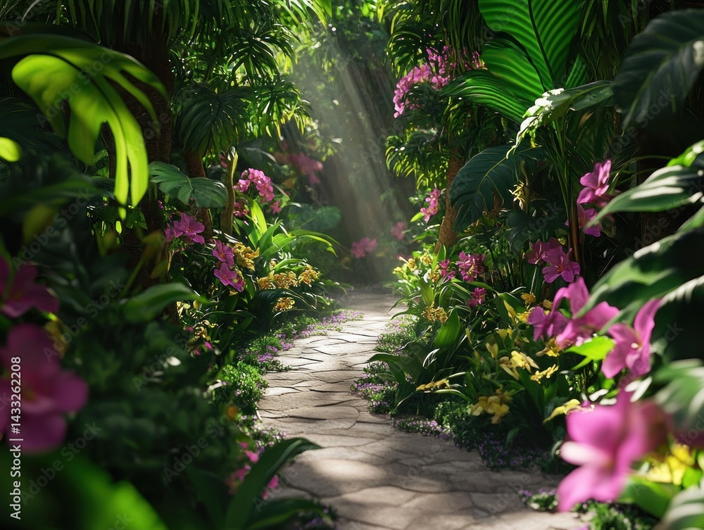 Fototapeta premium Tropical orchid garden pathway