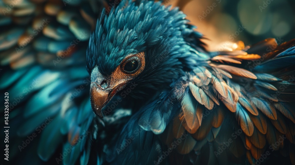 Obraz premium Majestic blue bird with detailed feathers