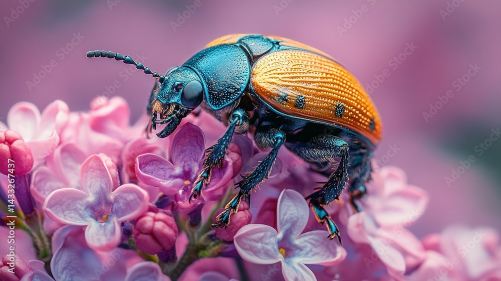 Fototapeta premium May beetle on blooming lilac branch 