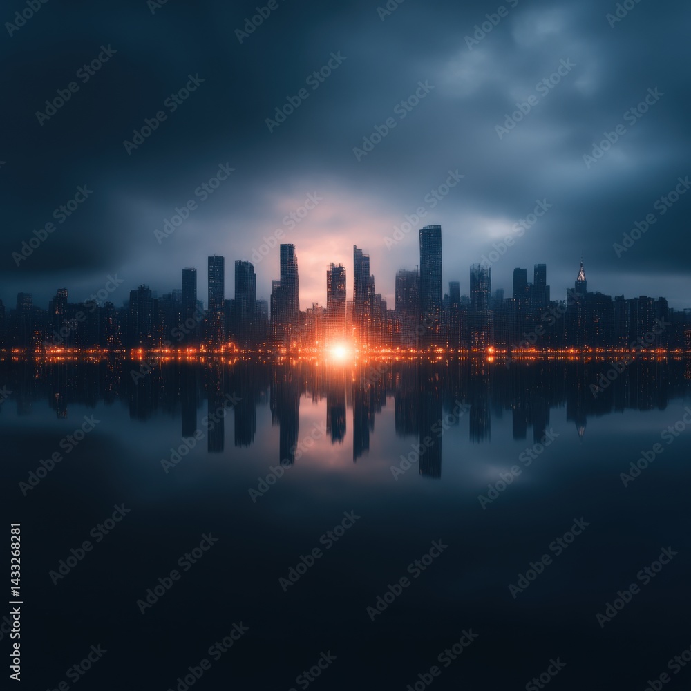 Fototapeta premium City skyline reflecting at night