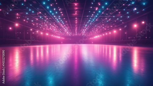Wallpaper Mural Ice rink glows in dark interior, pink, blue lights reflecting off shiny surface, creating futuristic, vibrant scene. Torontodigital.ca