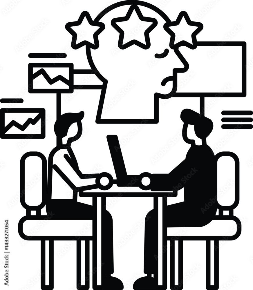 men sitting at a table with a laptop in front of them men sitting at a table with a laptop in front of them