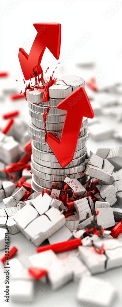Market growth symbolized by rising arrows breaking through stacked coins business finance concept abstract environment