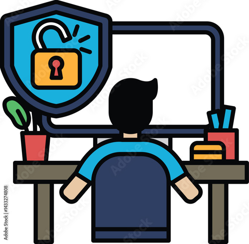A man is sitting at a desk with a computer monitor and a keyboard