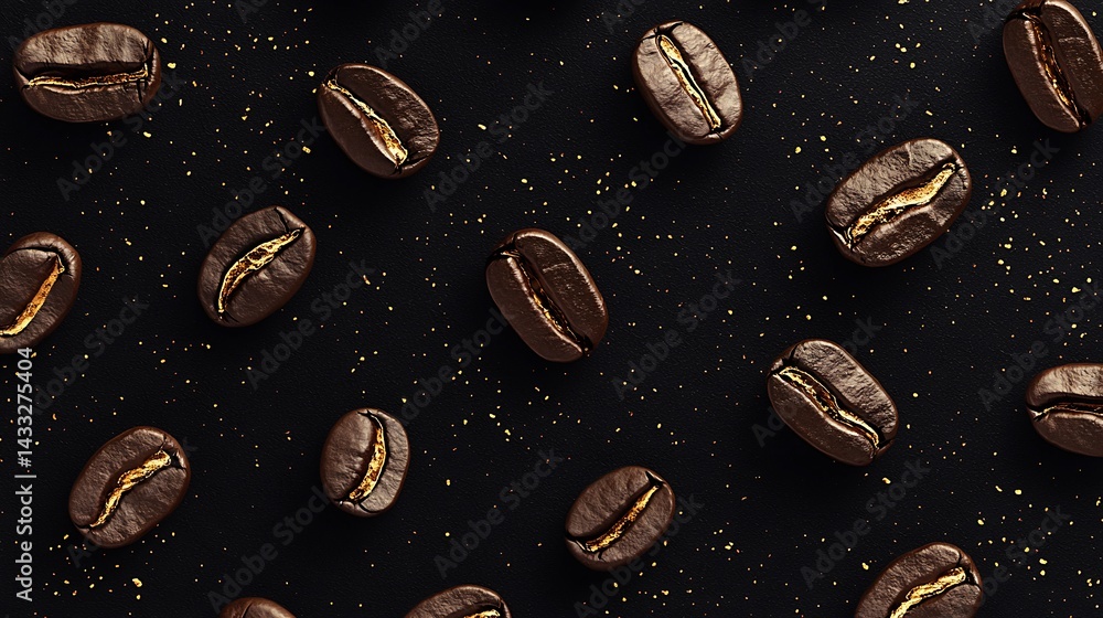 Seamless pattern of coffee beans on dark background creating an elegant and rich textured design Seamless pattern of coffee beans on dark background creating an elegant and rich textured design
