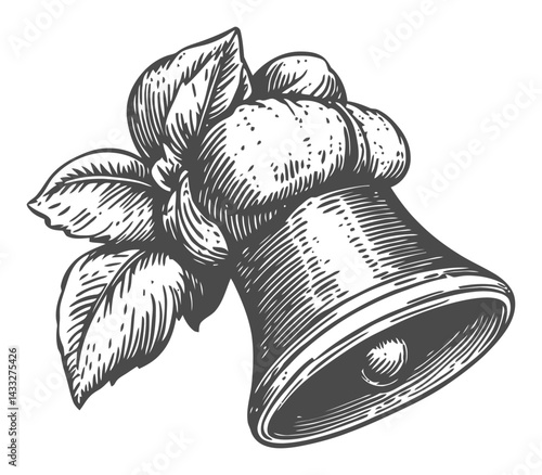 Vintage Bell with Leaves in Engraving Style for Decorative Use