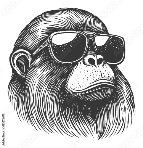 Intricate Illustration of a Gorilla Wearing Sunglasses in Vintage Style