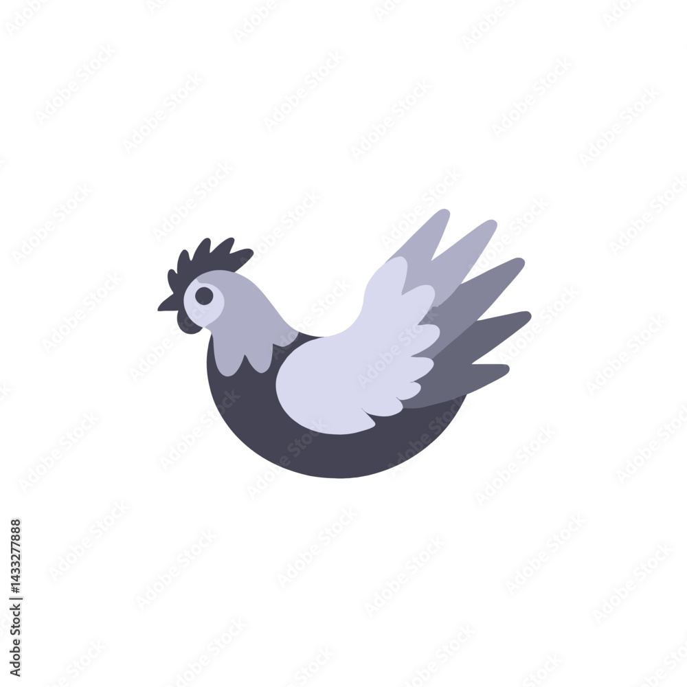 Obraz premium Cartoon-Chicken-Grey-Hen-Poultry-Farm-Animal-Illustration