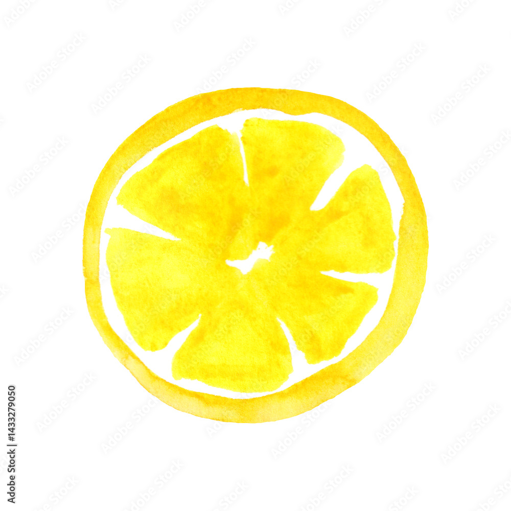 Watercolor lemon circle isolated on white background. Summer fruit decor element.
