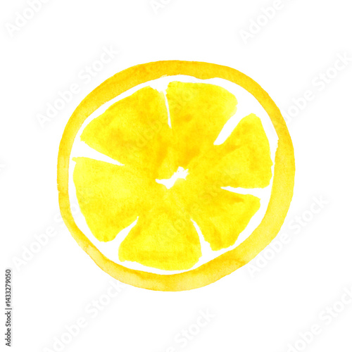 Obraz na płótnie Watercolor lemon circle isolated on white background. Summer fruit decor element. w salonie