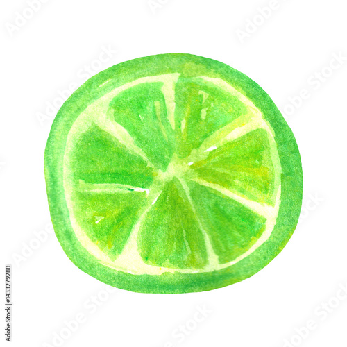Obraz na płótnie Watercolor lime circle isolated on white background. Summer fruit decor element.. w salonie