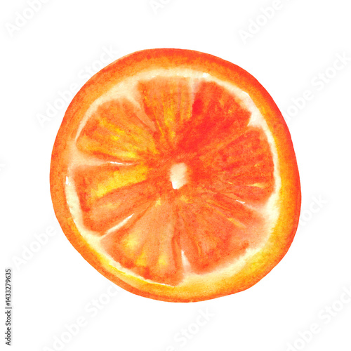 Obraz na płótnie Watercolor orange circle isolated on white background. Summer fruit design element. w salonie