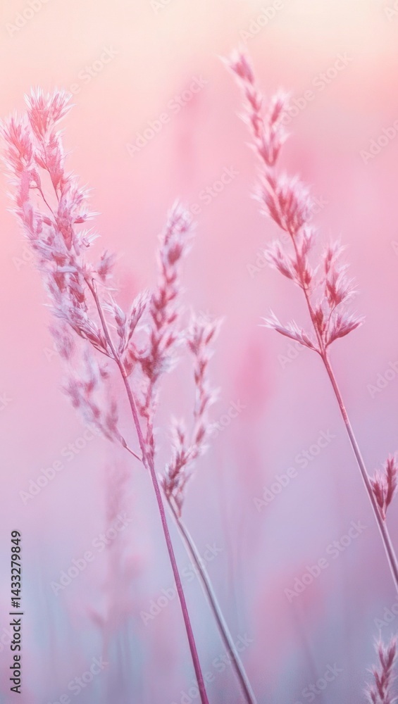 Delicate grassy plants swaying gently in a colorful dreamy field Delicate grassy plants swaying gently in a colorful dreamy field