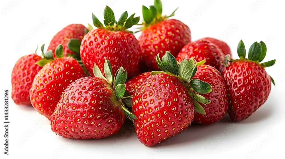 High-resolution image of fresh strawberries isolated on a white background emphasizing their bright color High-resolution image of fresh strawberries isolated on a white background emphasizing their bright color