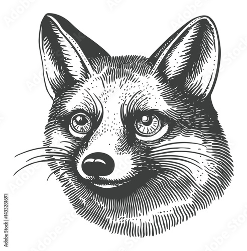 Detailed Engraving of a Fox Head in Classic Illustration Style