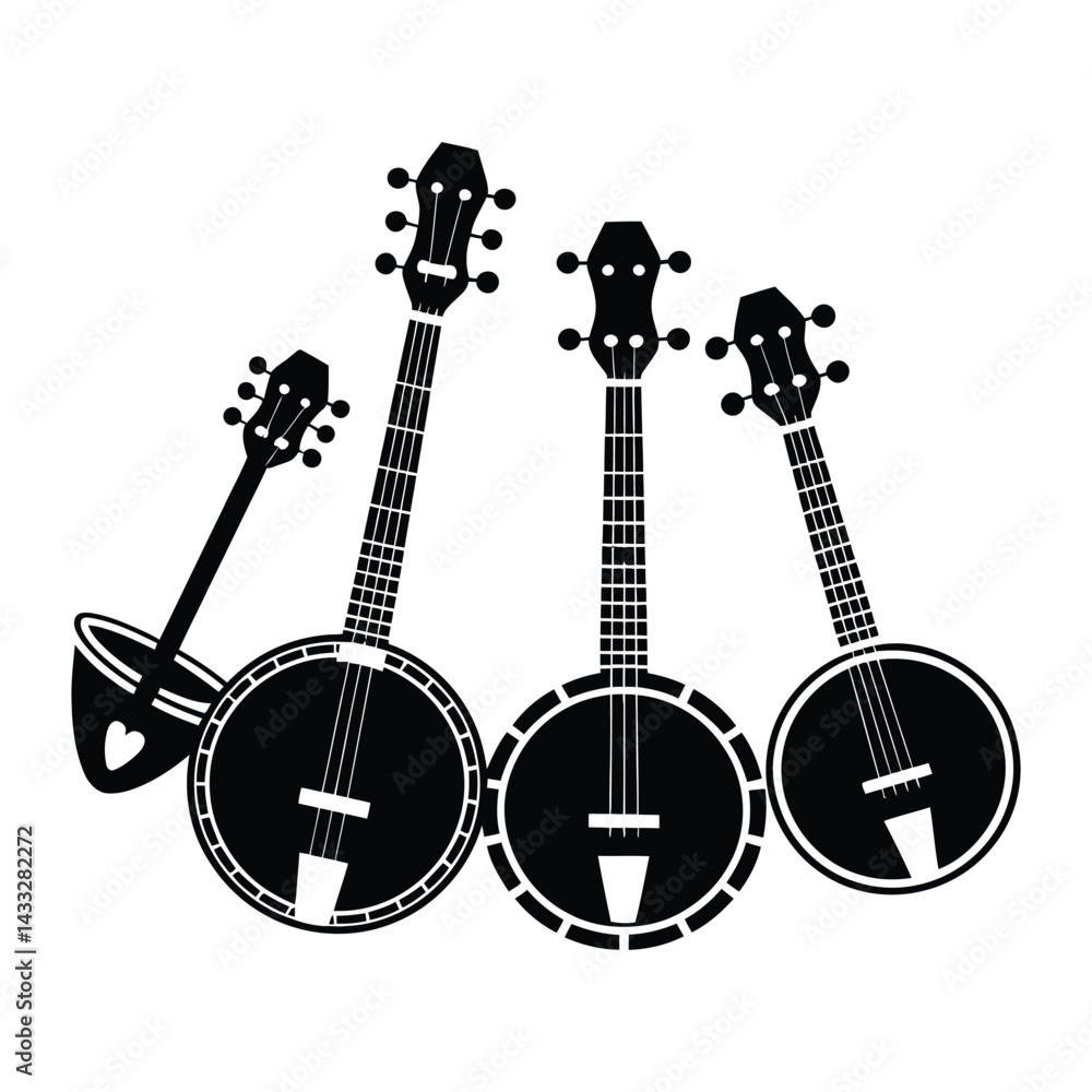Fototapeta premium Folk Instruments Doodle funny, Silhouette, Vector, Icon, Logo, White Background.