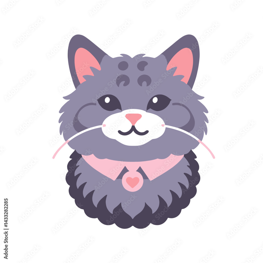 Obraz premium Cute-Cartoon-Cat-Illustration-Pet-Animal-Collar-Heart