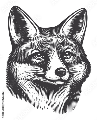 Detailed Black and White Engraving of a Fox in Vintage Style