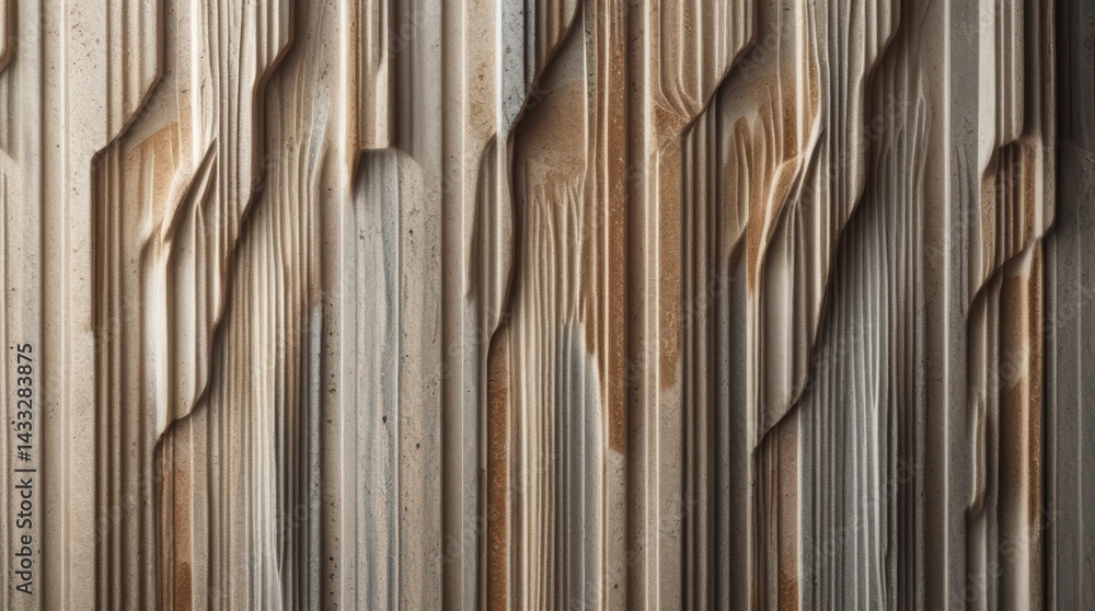 Fototapeta premium Abstract wood carving with vertical lines and light brown highlights