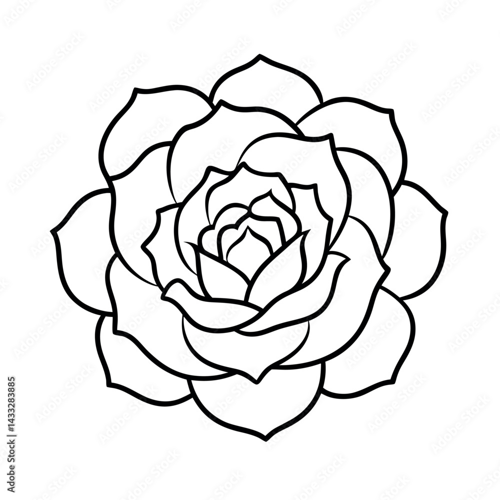 Stylized Peony Line Art with Double Corner Arcs Stylized Peony Line Art with Double Corner Arcs